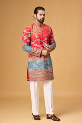 Crimson Heritage Scenic Embroidered Kurta Set for Men | Mahavir NX