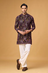 Royal Plum Botanical Embroidered Kurta Set for Men | Mahavir NX