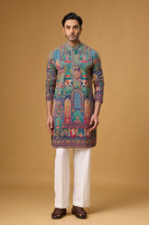 Royal Teal Heritage Artistry Kurta Set for Men | Mahavir NX