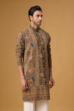 Olive Heritage Peacock Motif Kurta Set