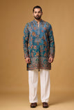 Regal Teal Floral Heritage Embroidered Kurta Set