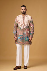 Cream Heritage Scenic Art Kurta Set for Men | Mahavir NX