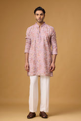 Blush Rose Floral Brocade Kurta Set for Men | Mahavir NX