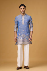 Regal Powder Blue Tree Motif Embroidered Kurta Set for Men | Mahavir NX