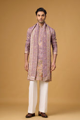 Mauve Regal Floral Embroidered Kurta with Stole for Men | Mahavir NX