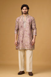 Dusty Rose Zari Embellished Kurta Set for Men | Mahavir NX
