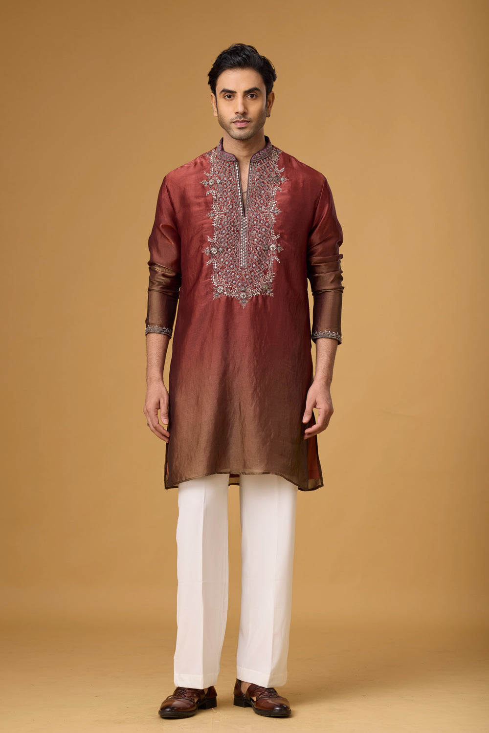 Regal Burgundy Heritage Embroidered Kurta Set for Men | Mahavir NX