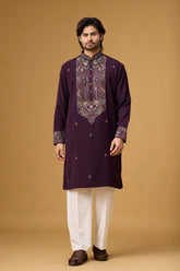 Regal Plum Heritage Embroidered Kurta Set for Men | Mahavir NX