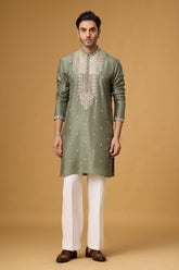 Olive Heritage Embroidered Kurta Set for Men | Mahavir NX