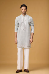 Silver Mist Embroidered Kurta Set for Men | Mahavir NX