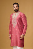 Rosewood Pink Embroidered Heritage Kurta Set