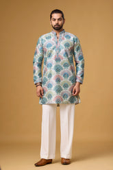 Azure Bloom Printed Jacquard Kurta Set for Men | Mahavir NX