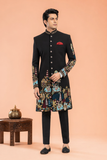 Royal Noir Elephant Embroidered Indo Western for Men