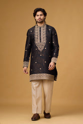 Black Goldwork Embroidered Kurta Set for Men | Mahavir NX