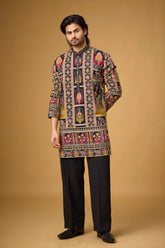 Black Regal Tapestry Embroidered Kurta Set for Men | Mahavir NX