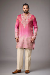 Rose Pink Paisley Embroidered Heritage Kurta Set for Men | Mahavir NX