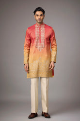Coral Gold Heritage Embroidered Kurta Set for Men | Mahavir NX