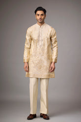 Ivory Gold Heritage Embroidered Kurta Set for Men | Mahavir NX