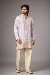Pastel Rose Zari Motif Kurta Set for Men | Mahavir NX
