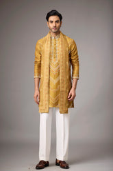 Mustard Gold Heritage Embroidered Kurta with Stole for Men | Mahavir NX