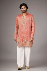 Coral Peach Regal Embroidered Kurta Set for Men | Mahavir NX