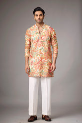 Peach Garden Floral Printed Kurta Set for Men | Mahavir NX