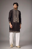 Dark Brown Floral Heritage Embroidered Kurta Set