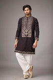Dark Brown Floral Heritage Embroidered Kurta Set