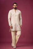 Champagne Beige Floral Border Kurta Set