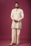 Champagne Beige Floral Border Kurta Set