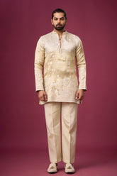 Champagne Ivory Heritage Floral Kurta Set for Men | Mahavir NX