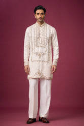 Ivory Regal Panel Embroidered Kurta Set for Men | Mahavir NX
