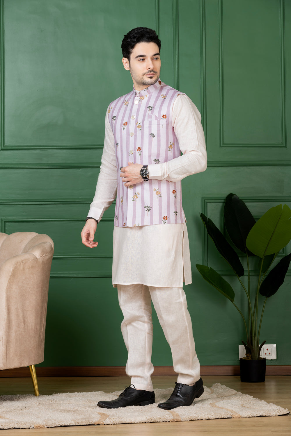Buy Men Linen Kurta Set