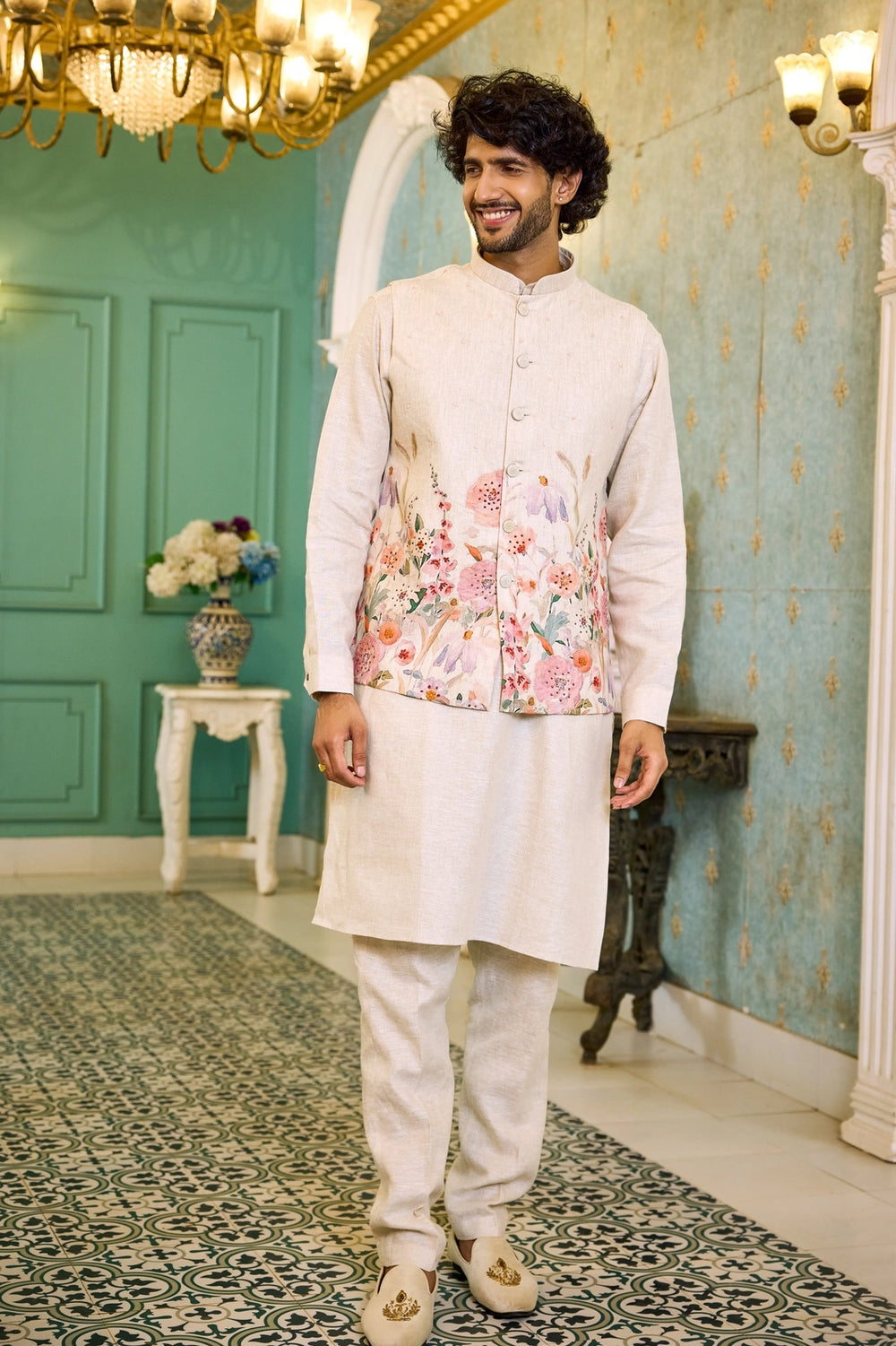 Buy Men Pastel Jacket Kurta
