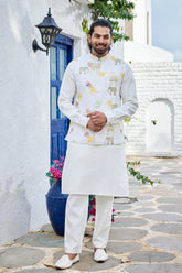 Buy White Linen Kurta Set Men