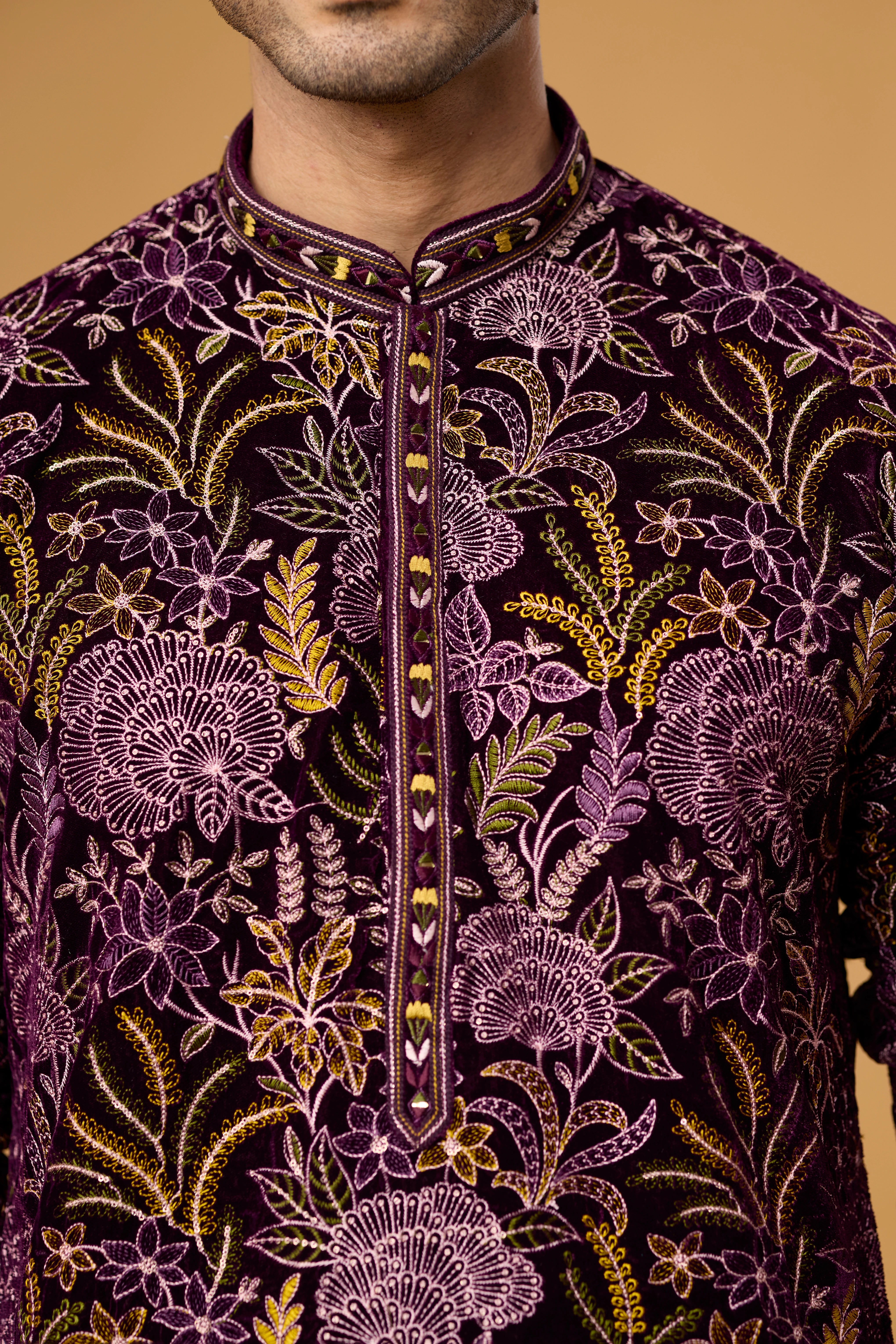 Royal Plum Botanical Embroidered Kurta