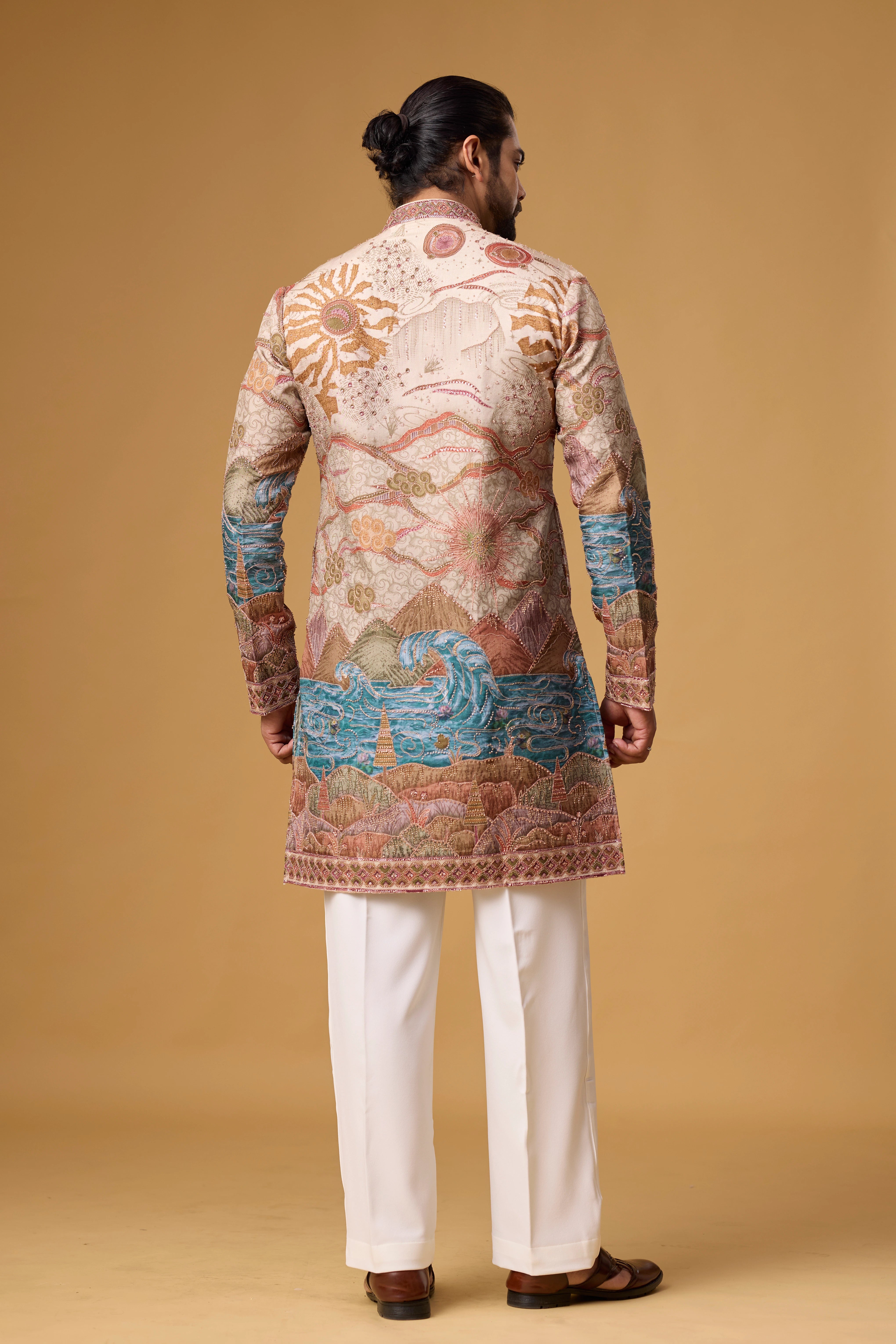 Cream Regal Scenic Patterned Kurta Set