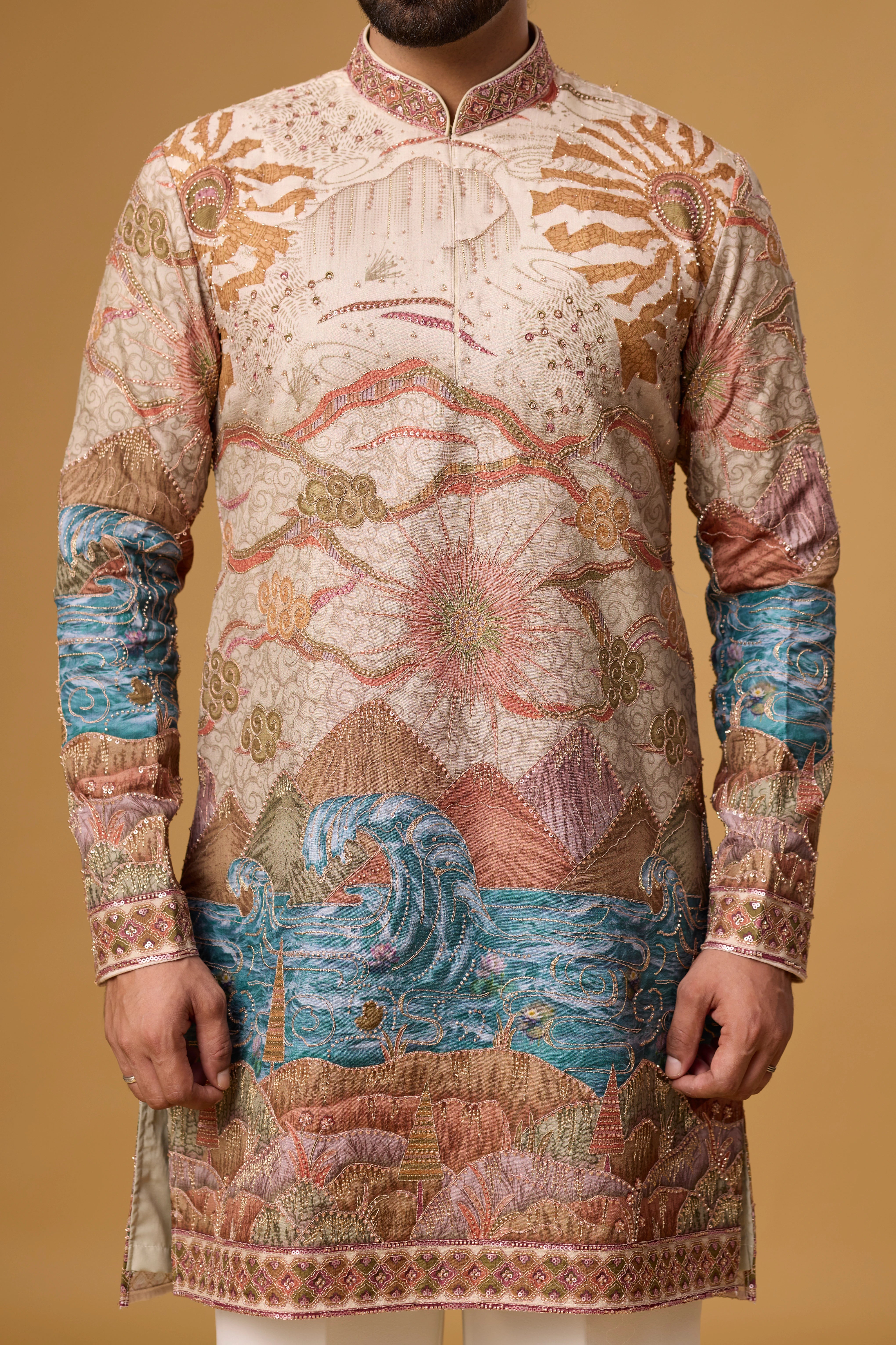 Cream Regal Scenic Patterned Kurta Set