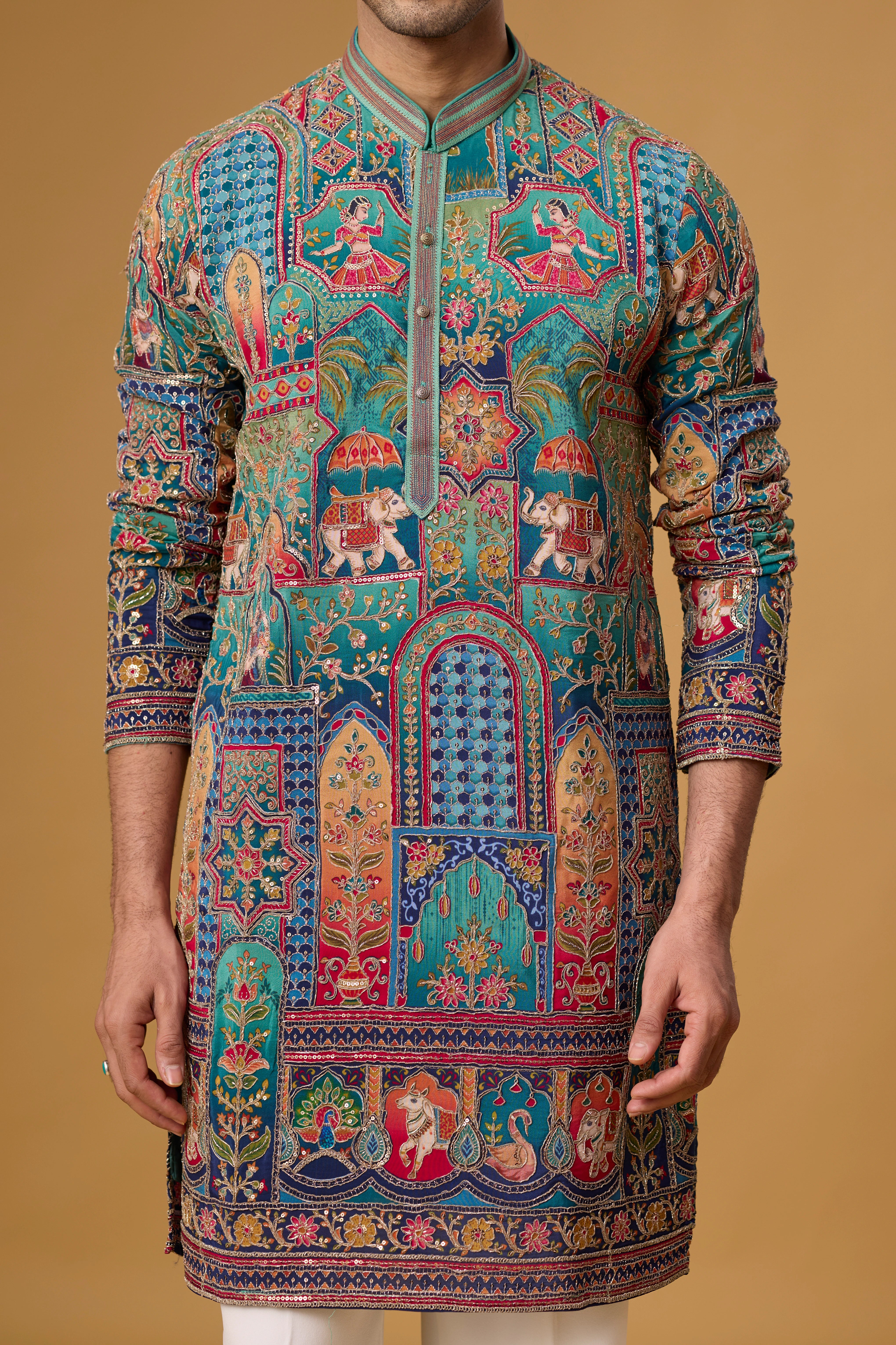 Royal Teal Heritage Artistry Kurta Set