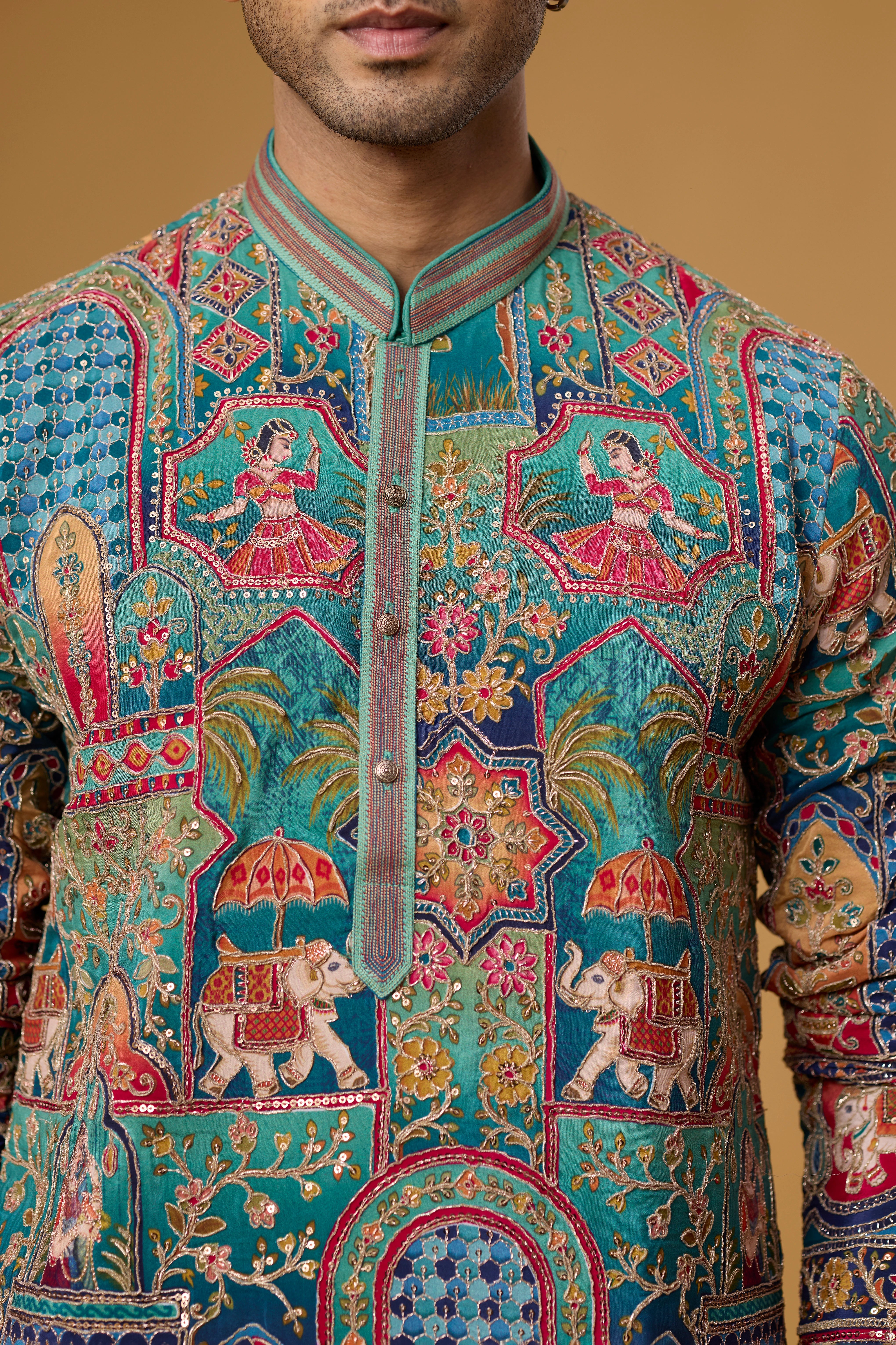 Royal Teal Heritage Artistry Kurta Set