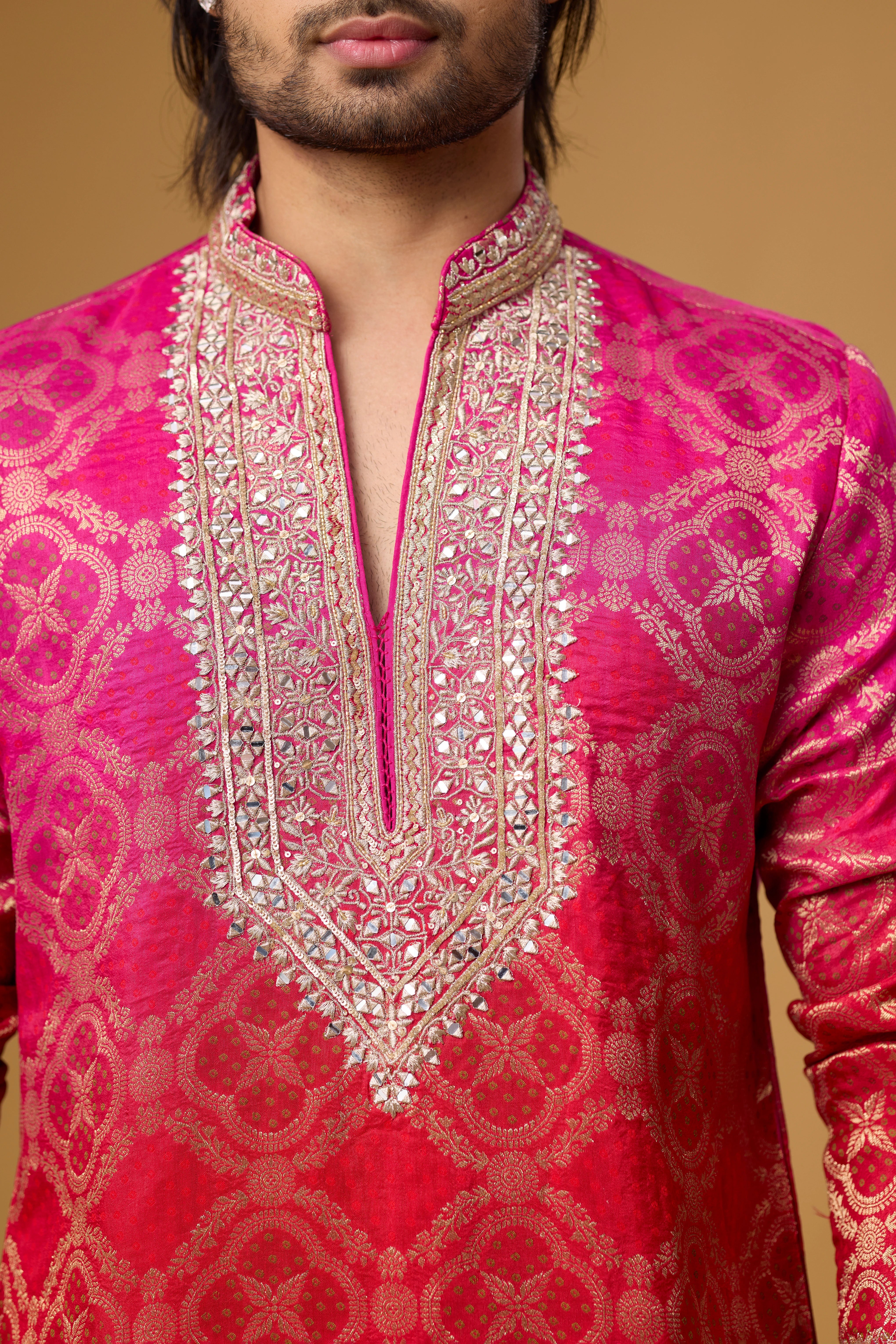 Premium Pink Embroidered Kurta Set for Men | Mahavir NX