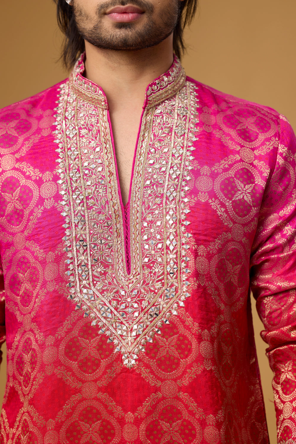 Premium Pink Embroidered Kurta Set for Men | Mahavir NX