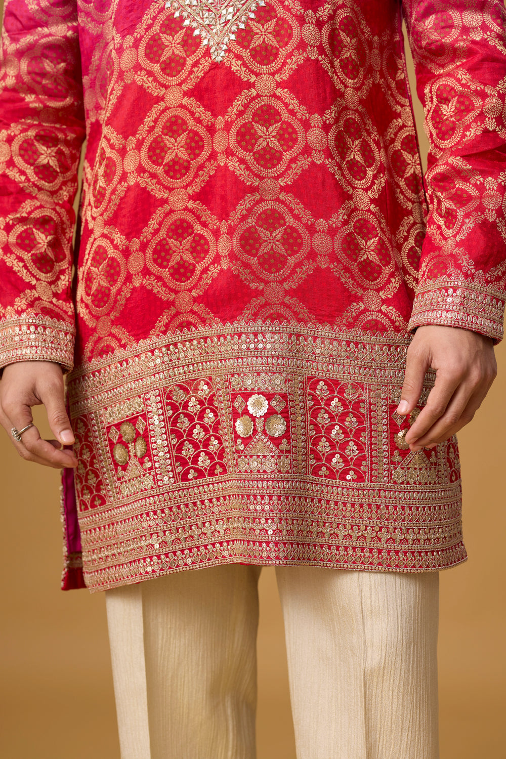 Royal Rani Pink Brocade Kurta – Full Length View | Mahavir NX