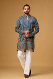 Regal Teal Floral Heritage Embroidered Kurta Set