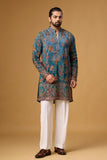 Regal Teal Floral Heritage Embroidered Kurta Set