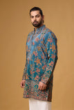 Regal Teal Floral Heritage Embroidered Kurta Set