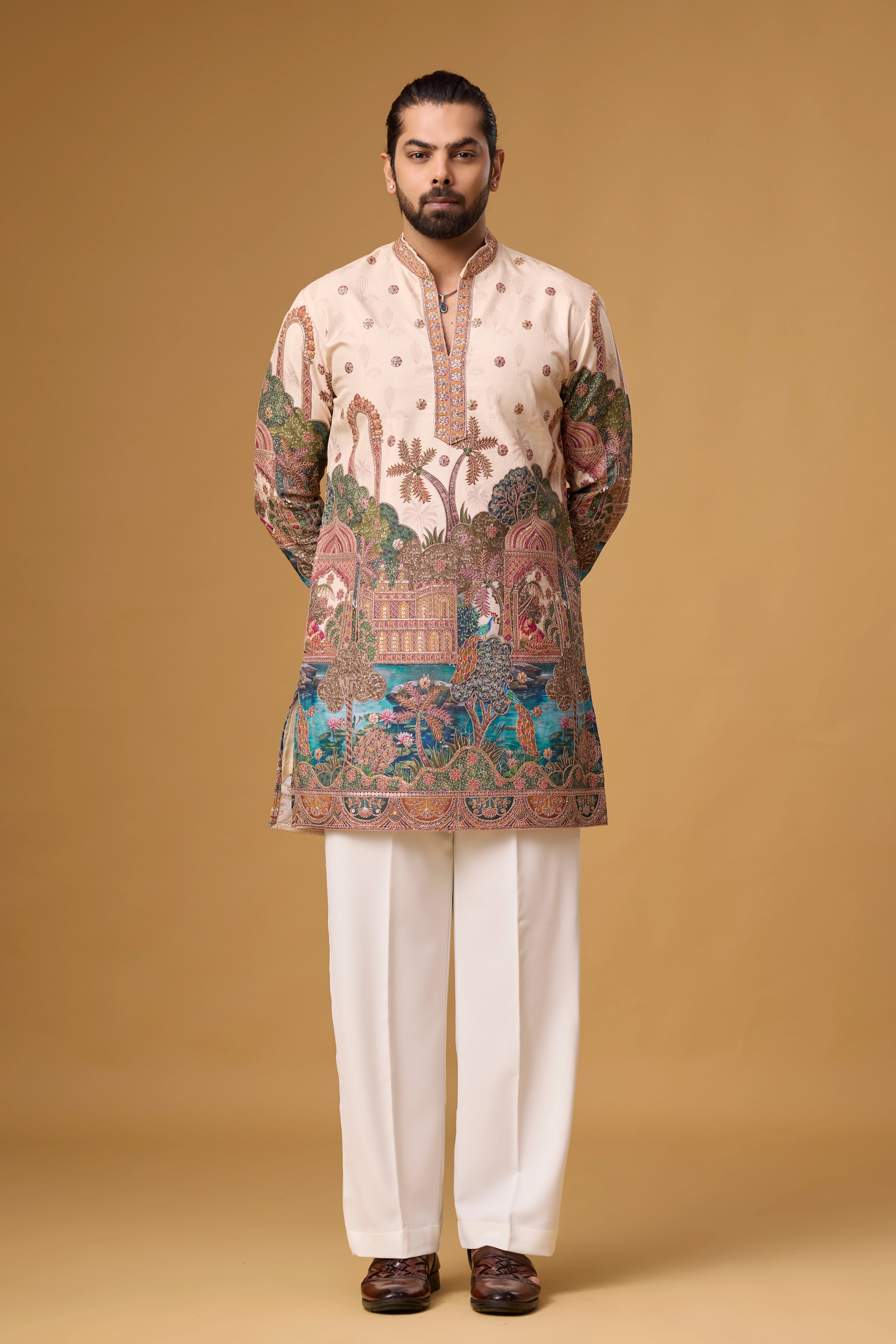Cream Heritage Scenic Art Kurta Set