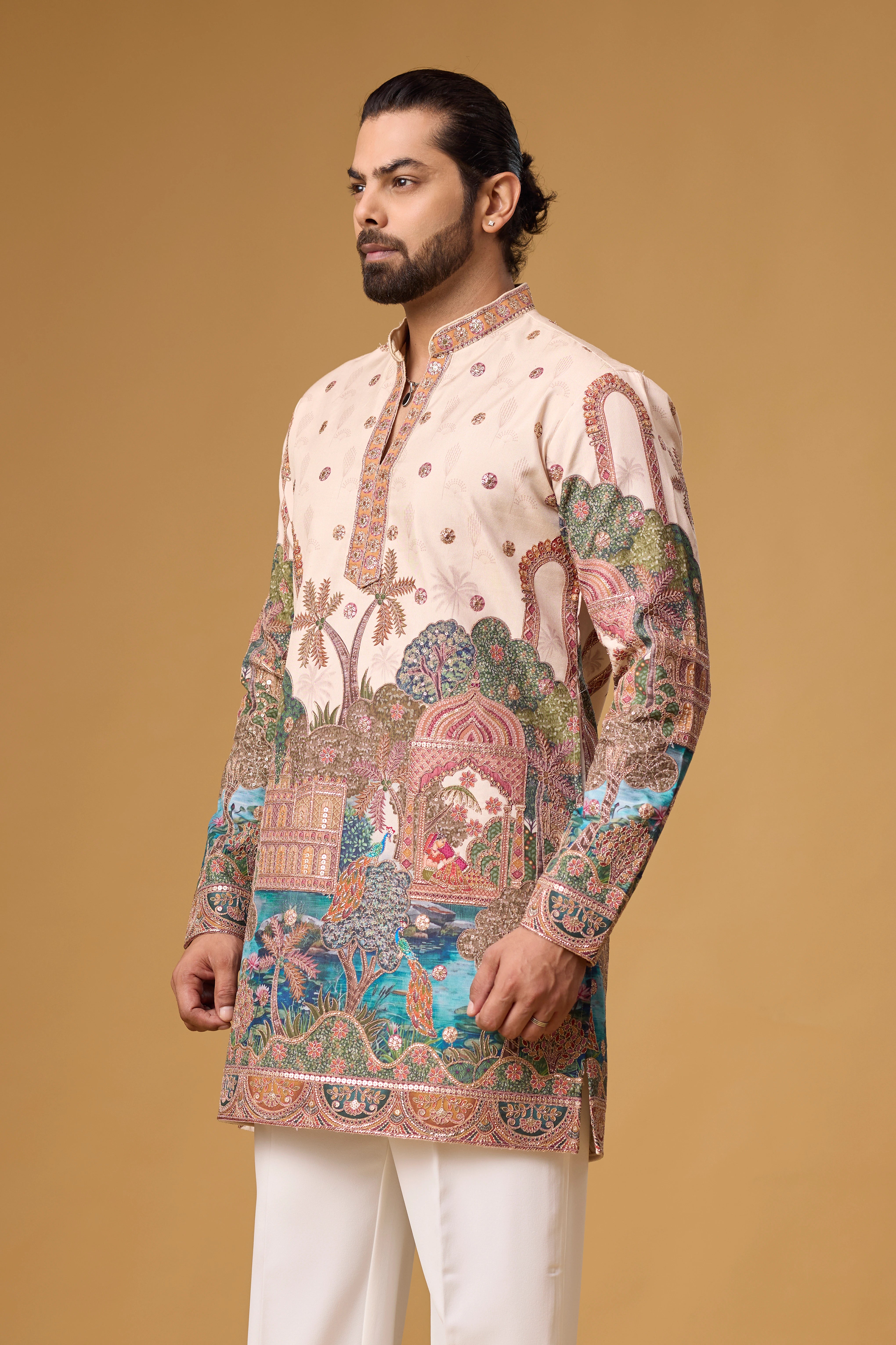 Cream Heritage Scenic Art Kurta Set
