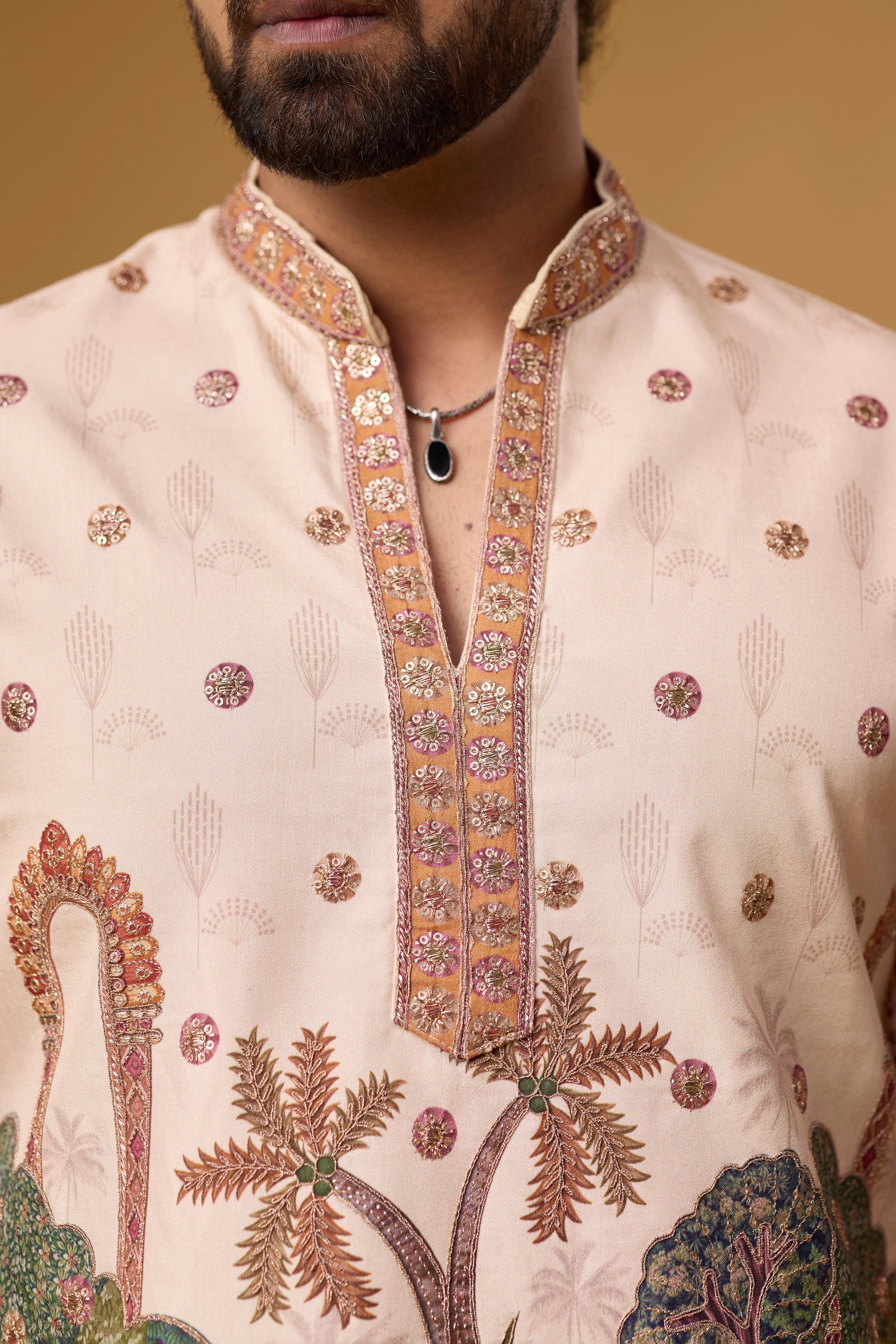 Cream Heritage Scenic Art Kurta Set
