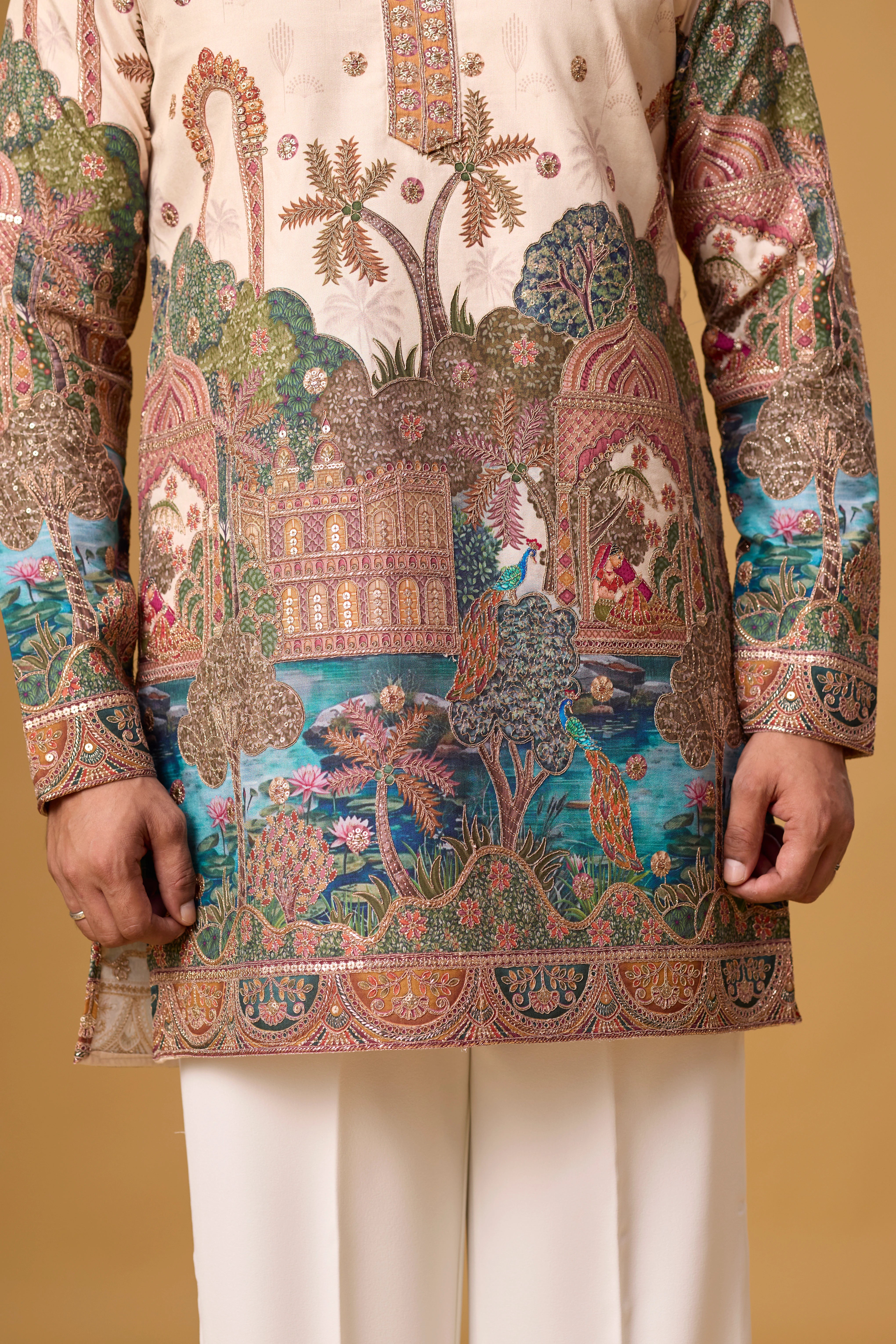 Cream Heritage Scenic Art Kurta Set